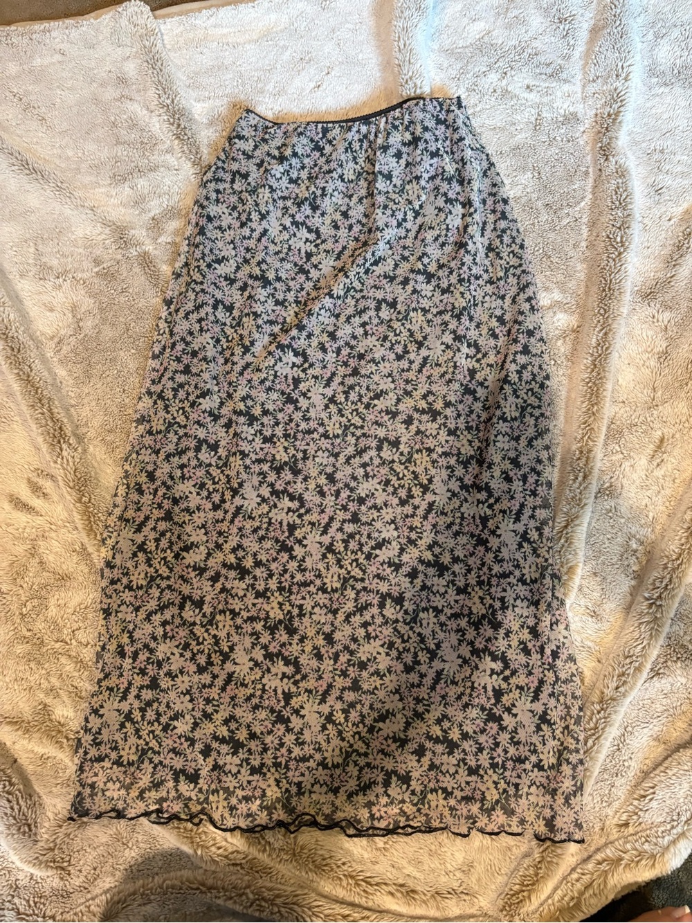 American Eagle Outfitters Black Midi Skirt with Pink and Cream Floral Print